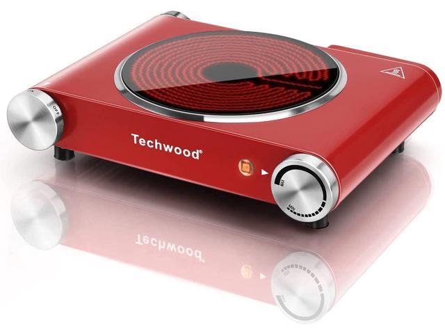 Hot Plate, Techwood 1800W Portable Electric Stove for Cooking Countertop Dual Burner with Adjustable Temperature & Stay Cool Handles, 7.5 Cooktop for