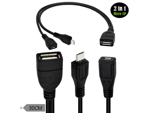 Micro Usb Two USB one minute two Micro USB OTG Host data cable with external power ...