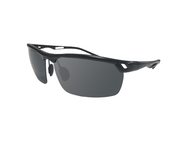 Macro Giant Sport Sunglasses, Black Frame, Dark Gray Lens, Polarized, 100% UV  protection, UV 400 with case, Al-Mg 