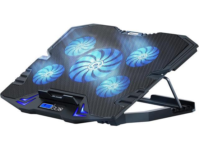 Laptop Cooling Pad Gaming Notebook Cooler, Laptop Fan Cooling Stand Adjustable Height with 5 Quiet Fans Blue LED Light, Computer Chill Mat with LCD Controller, for 10-15.6 Inch Laptops