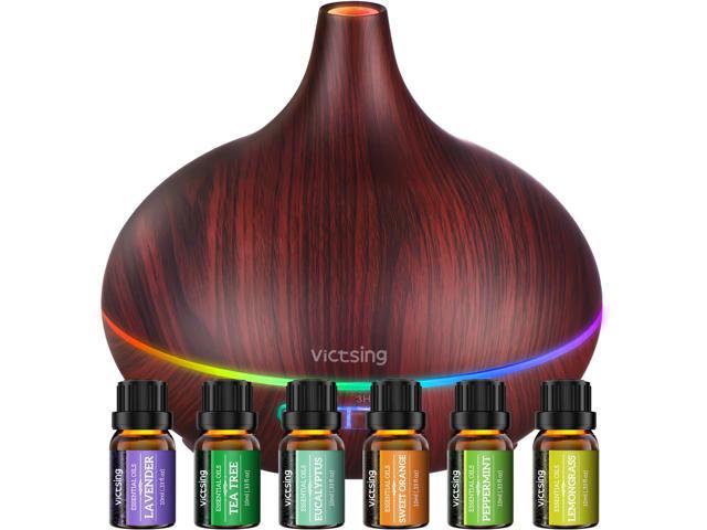 VicTsing Diffuser with Oils,500ml Essential Oils Diffuser & Top 6 Essential Oil Set, Aroma Diffuser with 14 Colors Night Light, 4 Timers, 23dB Whisper Quite Diffuser, BPA-Free for Baby Home Bedroom Office