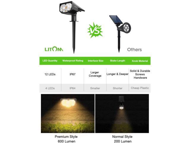 LITOM 12 LED Solar Landscape Spotlights 2 Colors 4 Lighting Modes Solar Powered 
