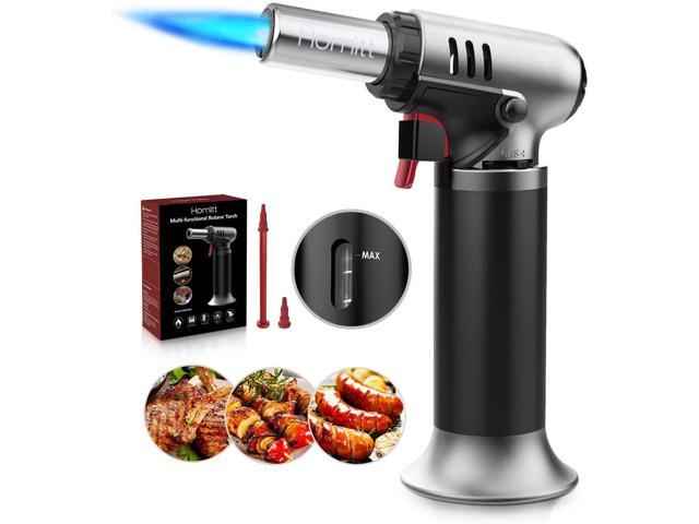 Homitt Butane Torch with Fuel Gauge,Refillable Cooking Torches with One-handed Operation &Safety Lock,Adjustable Flame,Fit All Butane Tanks Kitchen Culinary Butane Torch for Cooking,Baking,BBQ