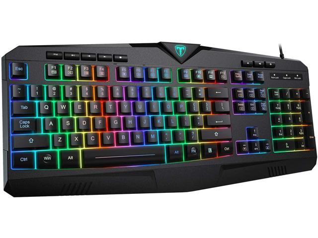 VicTsing 7-Color LED Rainbow Backlight USB Wired RGB Gaming Keyboard,Membrane Keyboard with 8 Independent Multimedia Keys, 25 Keys Anti-ghosting Black