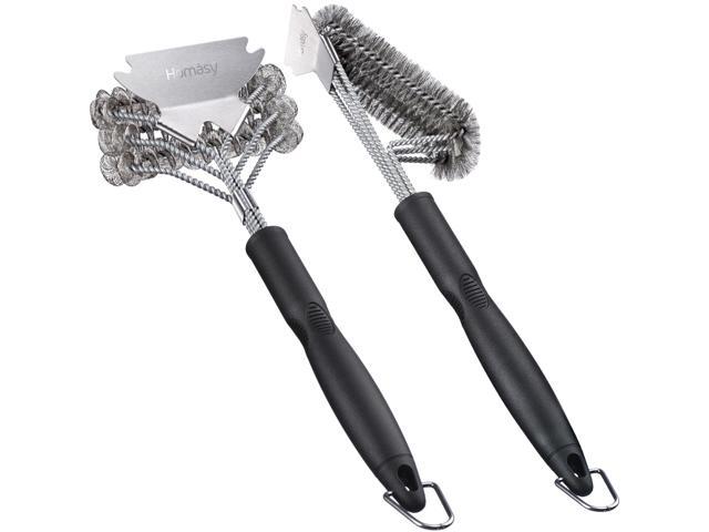 Homasy Grill Brush Set, 2pcs 18" BBQ Cleaning Brushes with Scraper, Bristles Free&Stainless Steel, Safe for Porcelain, Cast Iron, Gas, Charcoal, Steel Grates, Ideal BBQ Accessories