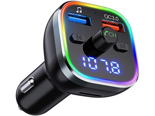 Wireless Bluetooth Audio Adapter Car Kits with LED Backlit Hands-Free Calling QC3.0 and Smart 5V/1A Dual USB Charging Ports HiFi Music Support BT/U Disk/TF Card Bluetooth FM Transmitter for Car