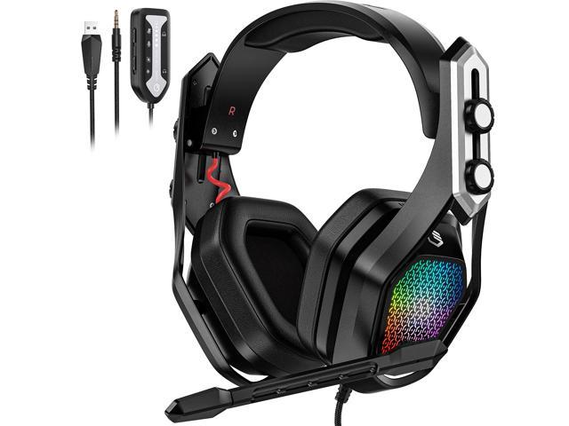 Mpow Iron Gaming Headset (Flagship Model), 7.1 Surround Sound with 50mm Chamber Drivers, Magic EQ Setting, Noise Cancelling Mic, Gaming Headphones with DIY RGB Light