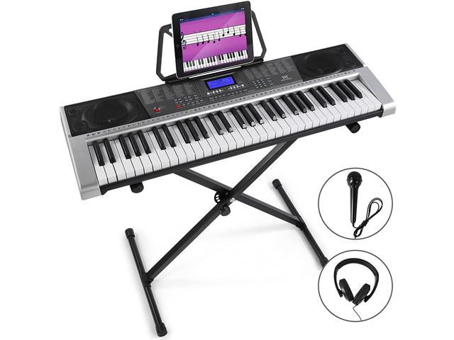 Bench Portable Piano Keyboard for Beginners Light Up Music Keyboard Built-in Dual Speakers with H Stand 61 Key Electric Keyboard Piano Music Stand Microphone H Stand LED Display 