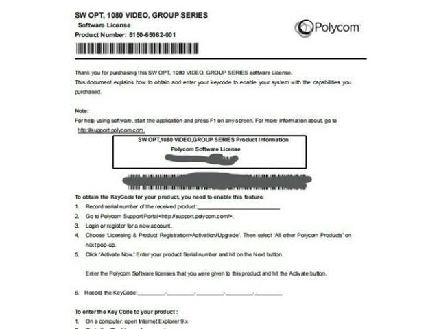 NEW Polycom - Group Series 1080p HD Software License P/N 5150-65082-001 ...