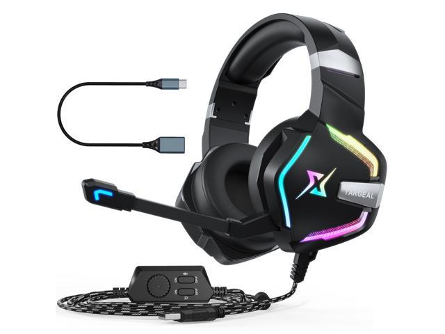7.1 Surround Sound PC Gaming Headset for PS4 PS5 Switch Laptop Tablet Mobile, Over Ear Wired USB Gaming Headphone with Omni-Directional Noise Canceling Mic, Colorful RGB LED Light, Blake