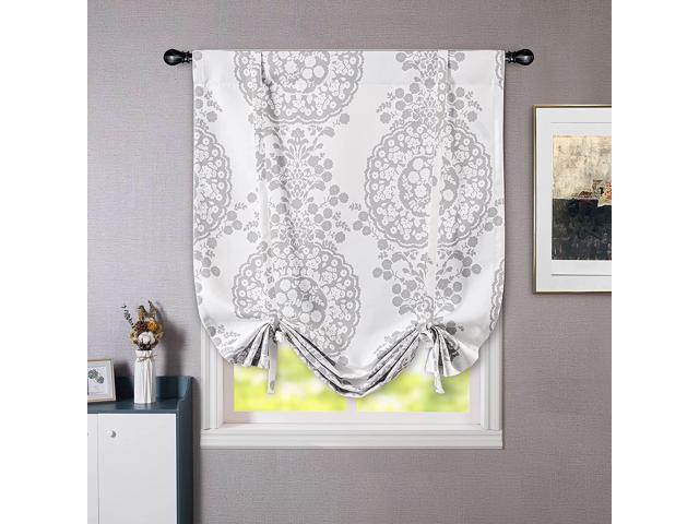 DriftAway Ryan Sketch Floral Branch Leaves Blackout Lined Tie Up Adjustable Balloon Rod Pocket Curtain for Small Window 25 Inch by 47 Inch Yellow Gray