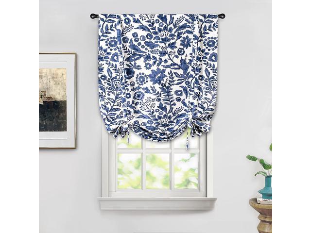 DriftAway Julia Watercolor Blooming Flower Floral Tie Up Curtain Thermal  Insulated Blackout Window Adjustable Balloon Curtain Shade for Small Window  Rod Pocket Single 25 Inch by 47 Inch Navy - Newegg.com