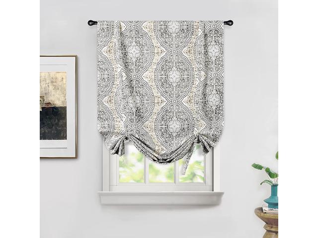 DriftAway Ryan Sketch Floral Branch Leaves Blackout Lined Tie Up Adjustable Balloon Rod Pocket Curtain for Small Window 25 Inch by 47 Inch Yellow Gray