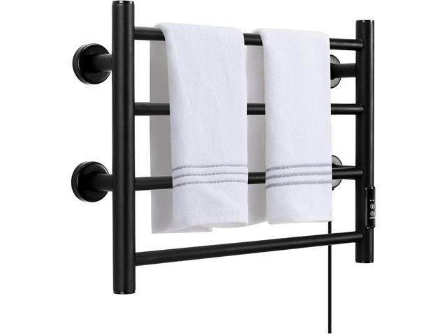 Plug-in/Hardwired Stainless Steel Heated Towel Drying Rack Wall Mounted Hot Towel Racks with Timer KEY TEK Heated Towel Warmer for Bathroom Black