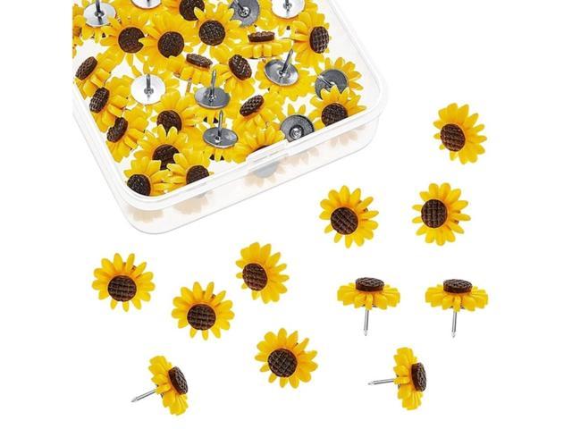 80 Pcs Sunflower Push Pins Sunflower Tacks Flower Cork Board Tacks ...