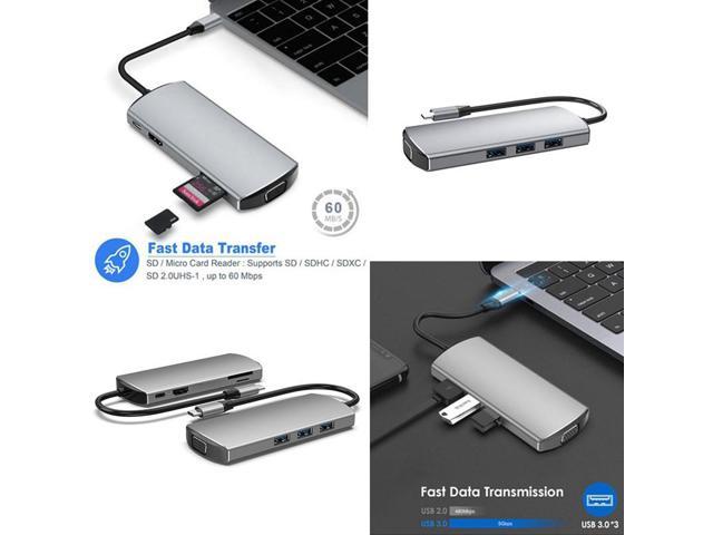 8 en 1 Hub USB C YOUKUKE Adaptateur de Type C , HDMI 4K, PD 65W, 3 Ports USB  3.0, Lecteur de Carte SD/Micro SD - Hub USB