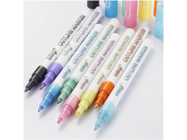 Self-outline Metallic Markers, Outline Marker Double Line Pen Journal Pens  Colored Permanent Marker Pens for Kids,Amateurs and Professionals