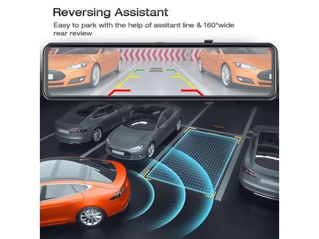 Parking Reverse Assistance Super Night Vision 4K WiFi Mirror Dash Cam with GPS Voice Control 12 Full Touch Screen Dual Dash Cam Front and Rear View Mirror Camera with Waterproof Backup Car Camera 