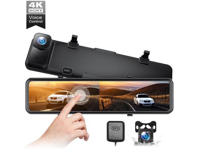 12 Voice Control Rear View Mirror Camera Touch Screen Front and Rear Dual Lens Dash Cameras Waterproof Backup Camera w/Parking Assistance Night Vision Supports Max 128G 2.5K Mirror Dash Cam with GPS 