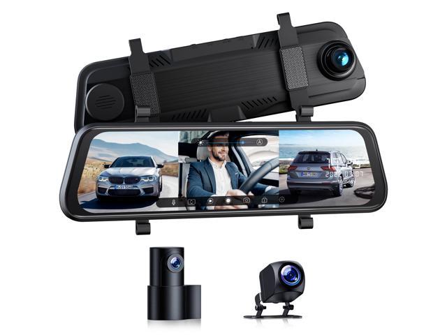 3 Channel Mirror Dash Cam 1080P+1080P+1080P Front Inside and Rear Dash Camera 10 Triple Car Camera IR Night Vision Rear View Mirror Cam IPS Touch Screen Waterproof Backup Camera Parking Assistance 
