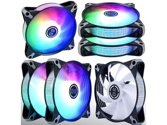 DS RGB Fans 120mm 6 Pack Case Cooling LED Fans for White Black PC Case ...
