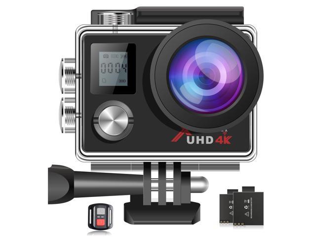 CAMPARK Action Camera 4K WiFi Ultra HD Sports Cam Waterproof EIS Remote Control 2” Screen Vlog Camera with 2 x 1050mAh Batteries and Accessories Kits