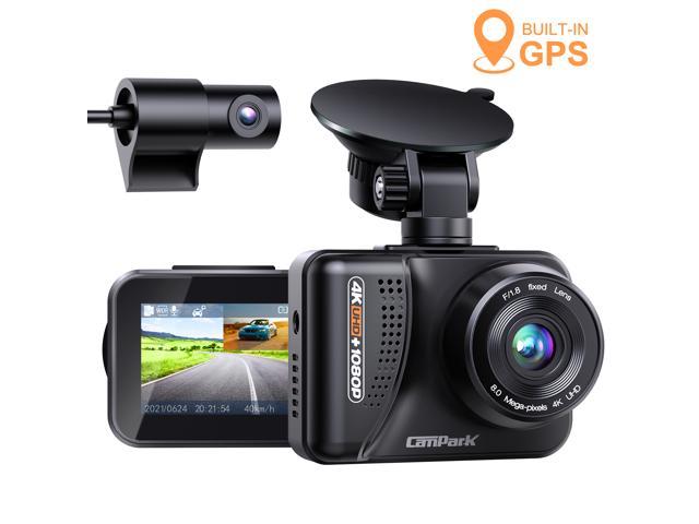 CAMPARK Dual Dash Cam Ultra HD 4K Front &1080P Rear Car Camera Driving Recorder with GPS, Night Vision,Parking Monitor,170° Wide Angle,WDR G-Sensor, Loop Recording, Motion Detection,Support 128GB