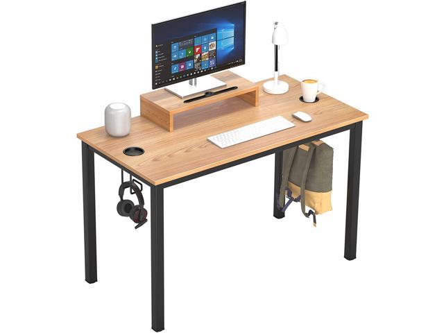 47 inch Computer Desk Gaming Desk Writing Table Large Desk Corner Desk Console Table, with Large Mouse Pad, Headset Hooks, Pad Slot and Cup Slots, Teak, NSDCA-AC14BB