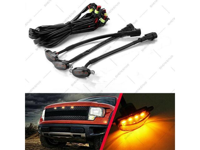 3x For Ford F-150 Raptor Front Grille Smoked Lens White LED Lamp Running Light