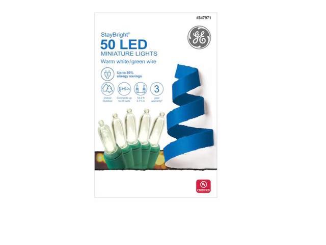 GE StayBright 50-Count 12.2-ft White LED Plug-In Christmas String