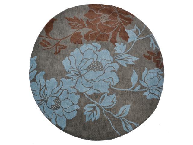 Rugsotic Carpets Hand Tufted Wool 8'x8' Round Area Rug Floral Brown K00518 
