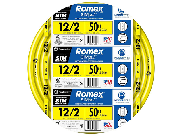 Câble électrique NMD90 Southwire Romex Simpull calibre 14-2 5 m bobine blanc 471 Câble électrique NMD90 Southwire Romex Simpull calibre 14-2 5 m bobine blanc 471