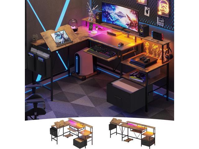 VIGKOOK L Shaped Gaming Desk, Adjustable Drafting Table, Reversible ...