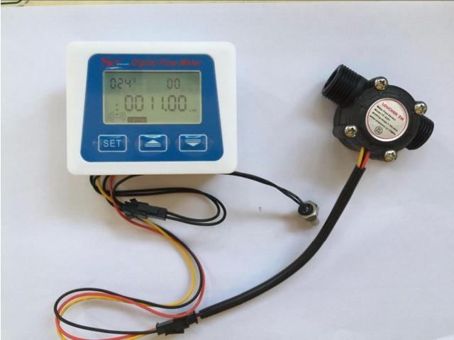 NEW LCD display Digital meter temperature measuring flow senosr total Liter Gal 