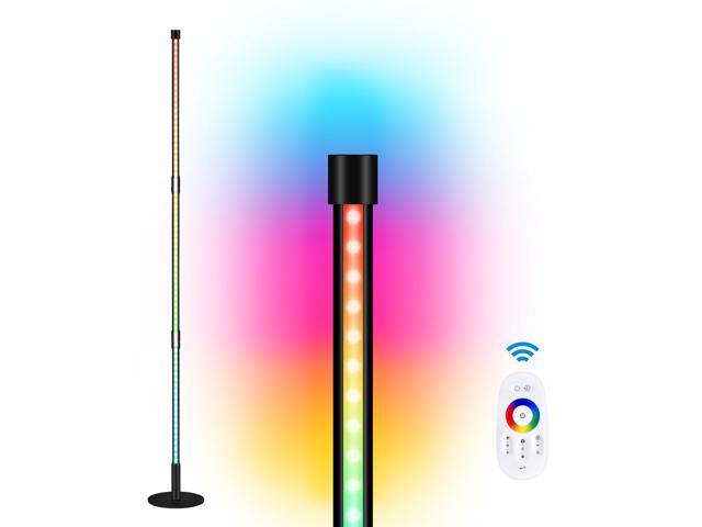 Corner Floor Lamp - RGB Color Changing Mood Lighting, Dimmable LED Modern Floor Lamp with Remote, 51" Metal Standing Lamp for Living Room, Bedroom 20W - Black