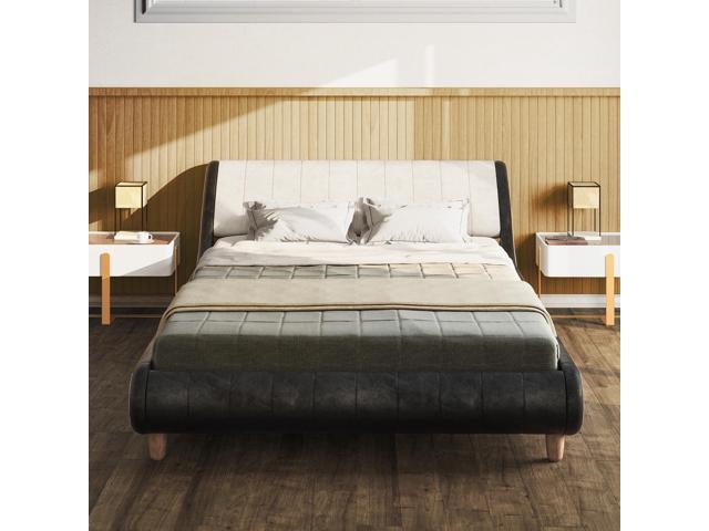 Likimio Full Size Bed Frame Low, Platform Leather Bed Frame