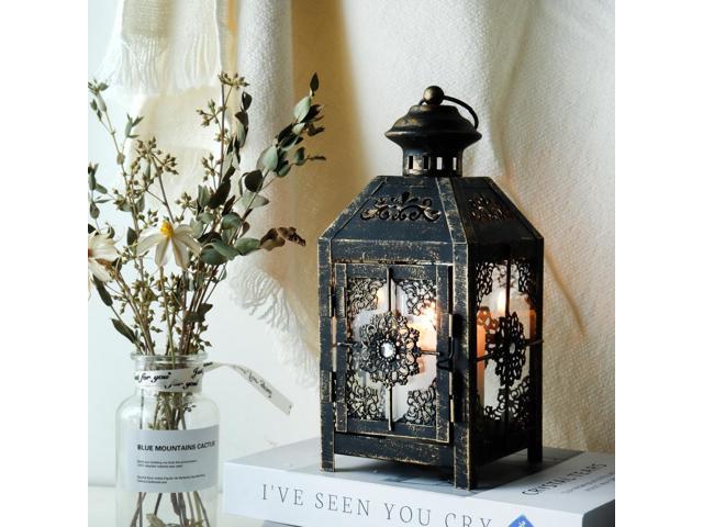 at Home Blue Weatherproof Lantern with LED Candle, 9.5