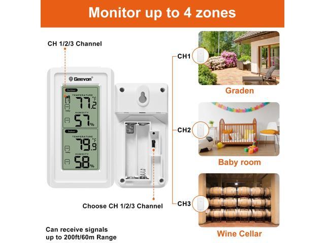 Geevon Indoor Outdoor Thermometer Wireless with 3 Remote Sensors, Digital  Hygrometer Thermometer, Wireless Temperature Humidity Monitor Gauge with