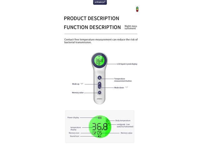 Yobekan Safety Non-Contact Forehead Infrared Thermometer, Electronic Lcd  Digital Face Hand Touchless Temperature Digital Wall Mount Thermometer 