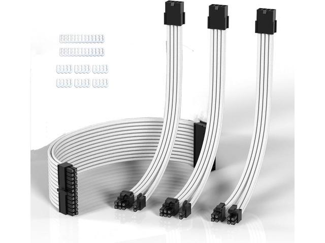 Sirlyr White PSU Cables, Easy Management Power Cable Extension Mod - 1x24Pin ATX/2x8 (4 4) Pin EPS/3x8 (6 2) Pin Gold Plated GPU, Nylon Sleeves Build Full White PC Case, 6 Kits