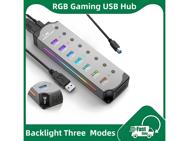Multi Sample Hub Color WIILGN 7-Port USB 3.0 RGB Hub with 14 Color LED Strip and Independent ...