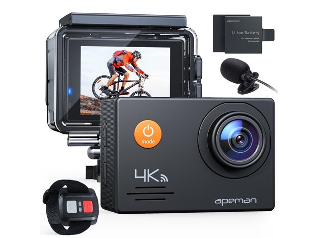 APEMAN A79 Action Camera 4K 20MP WiFi External Microphone 2.4G Remote Control Underwater Waterproof 40M Sports Vlog Webcam Camcorder with 2 Rechargeable Batteries and Accessories Kits