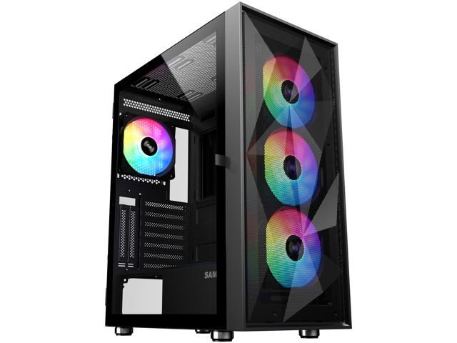 Sama 3509 Atx Gaming Computer Case Mid Tower Tempered Glass W  4 X Argb 