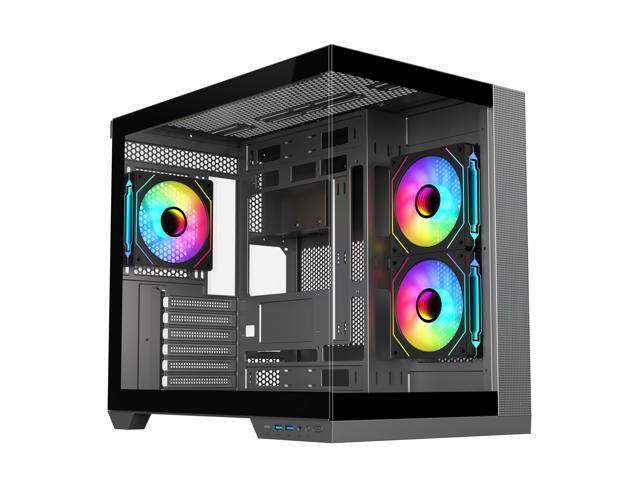 SAMA NEVIEW A721 Black Tempered Glass ATX Airflow Mid Tower Gaming Computer  Case,Back-plug Motherboard PC Case ,3 ×120mm ARGB Fans Pre-Installed