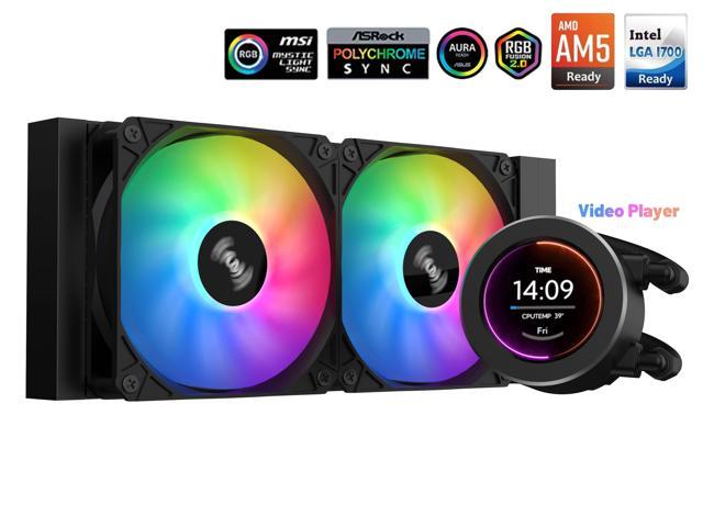 SAMASM240BlackLiquidCooler240mmAIORadiatorLCDVideoTemperatureDisplayScreen,PCCPUCoolerwithPWMSilentFans