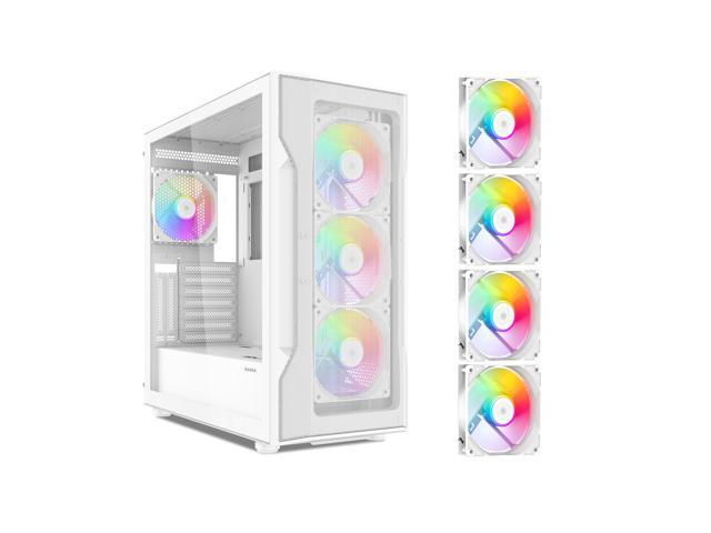 SAMA S40 White ATX Mid Tower Case - High Airflow, 4x 120mm ARGB PWM Fans, Tempered Glass, Mesh Front, Type-C, Supports ATX/M-ATX/ITX & 4090 GPUs - Computer Case