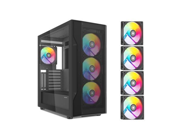 SAMA S40 Black ATX Mid Tower Case - High Airflow, 4x 120mm ARGB PWM Fans, Tempered Glass, Mesh Front, Type-C, Supports ATX/M-ATX/ITX & 4090 GPUs - Computer Case