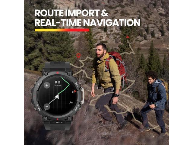 Amazfit T-Rex 2 Smart Watch for Men, 24-Day Battery Life,  Dual-Band & 6 Satellite Positioning, Ultra-Low Temperature Operation,  Rugged Outdoor GPS Military, Real-time Navigation - Black : Electronics