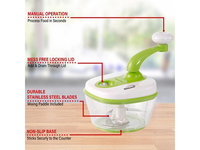 Brentwood 8-Cup Hand Crank Food Processor with Stainless Steel Blades and  Paddle Mixer in Green 985117032M - The Home Depot