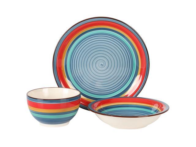 Gibson Home Rainbow 12 Piece Stoneware Dinnerware Set in Blue Multi ...